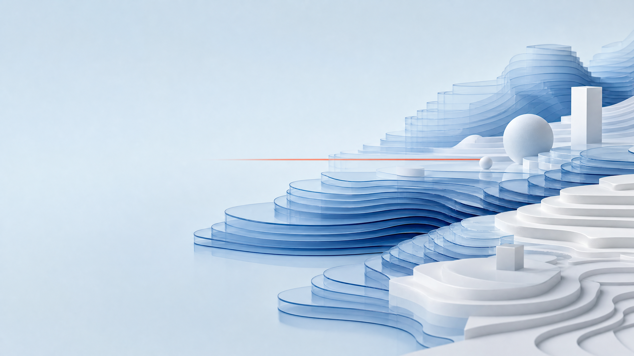 Abstract translucent blue contour landscape with coral horizon